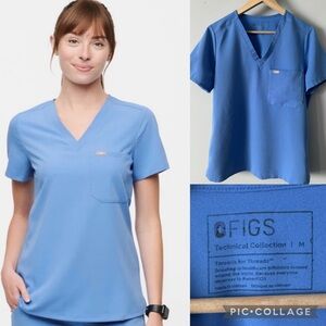 Figs Technical Collection Catarina One Pocket Ceil Blue Scrub Top Nurse Medium